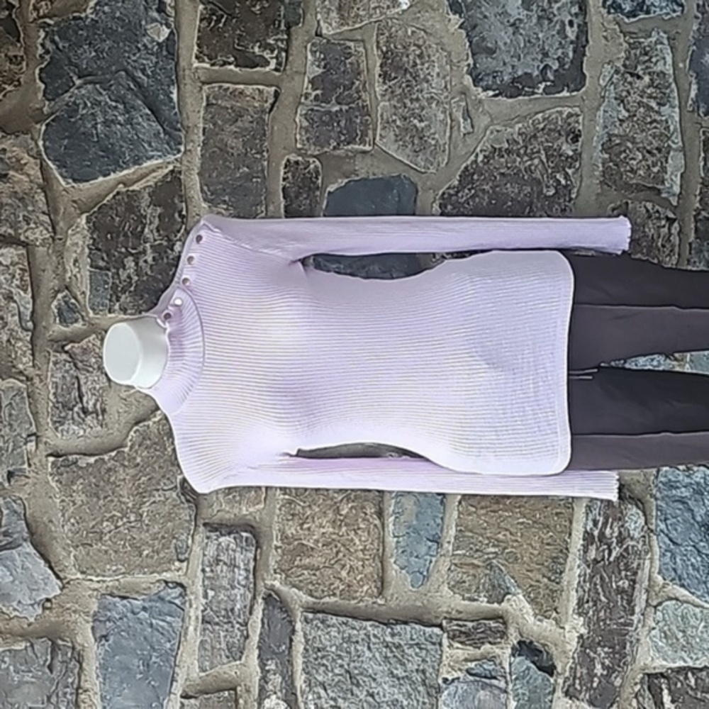 J.Crew AE780 Button Shoulder Ribbed Turtleneck Top Pullover Purple Lilac S